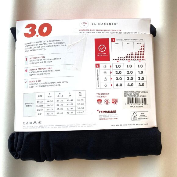 TERRAMAR Altitude 3.0 Base Layer Turtleneck Top Women's XL Black NWT - Picture 5 of 7